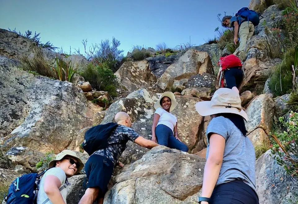 A hiker on a mountain trail