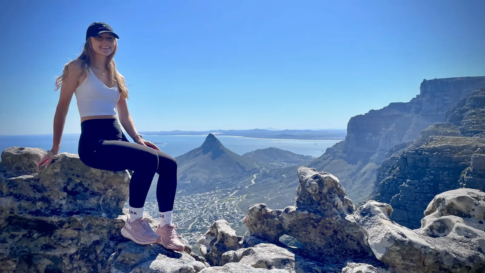 A hiker on Table Mountain above the Atlantic